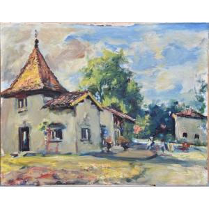 Ferran Callico Y Botella "house In "nervieux"" Oil On Canvas 46x55